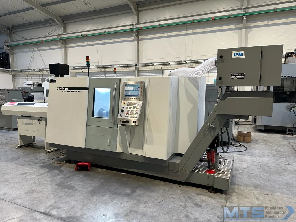 Tokarka CNC Gildemeister CTX 410 z osią C, napędzanymi narzędziami oraz podajnikiem pręta