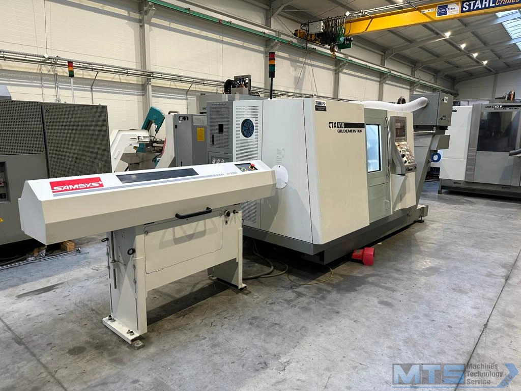 Tokarka CNC Gildemeister CTX 410 z osią C, napędzanymi narzędziami oraz podajnikiem pręta