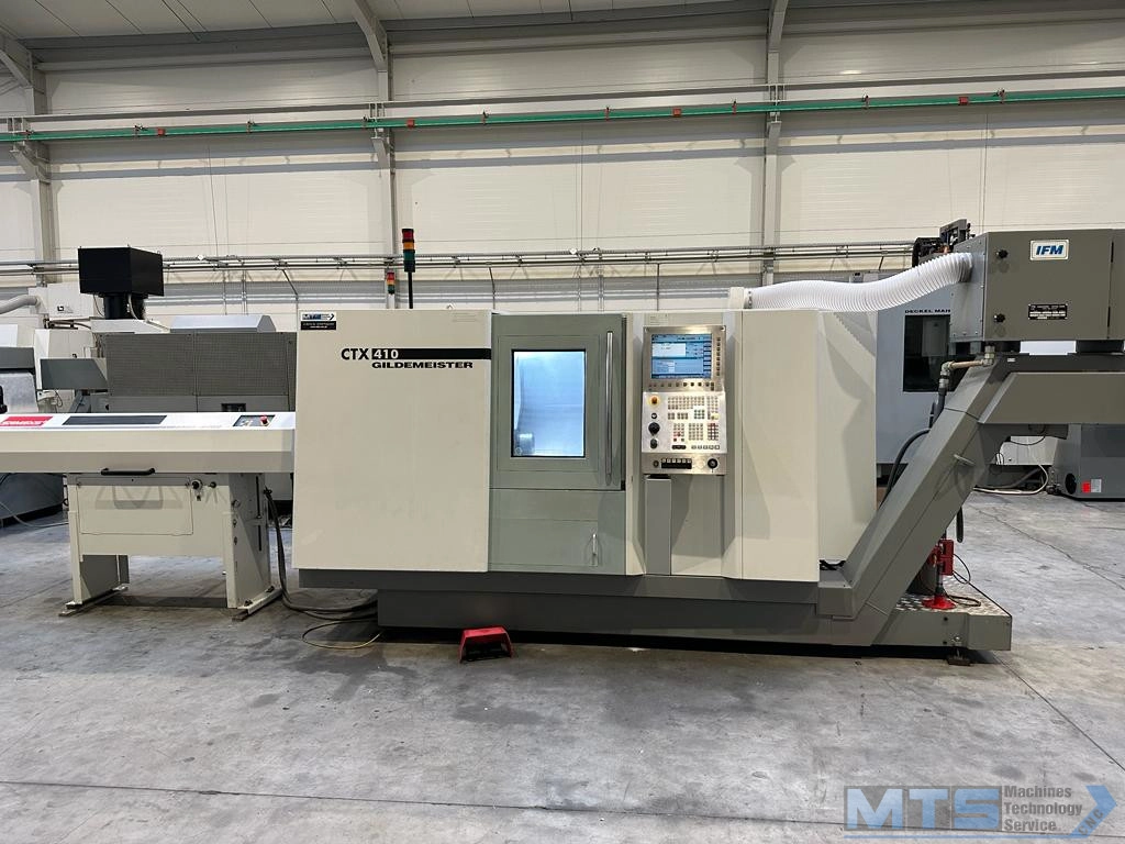 Tokarka CNC Gildemeister CTX 410 z osią C, napędzanymi narzędziami oraz podajnikiem pręta